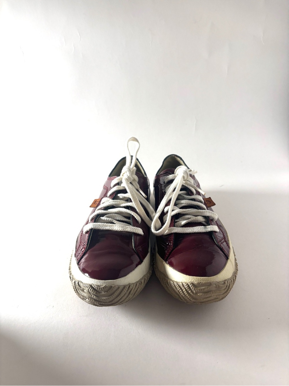 Spingle Move Made in Japan Burgundy Patent Lace-Up Sneakers with White Laces